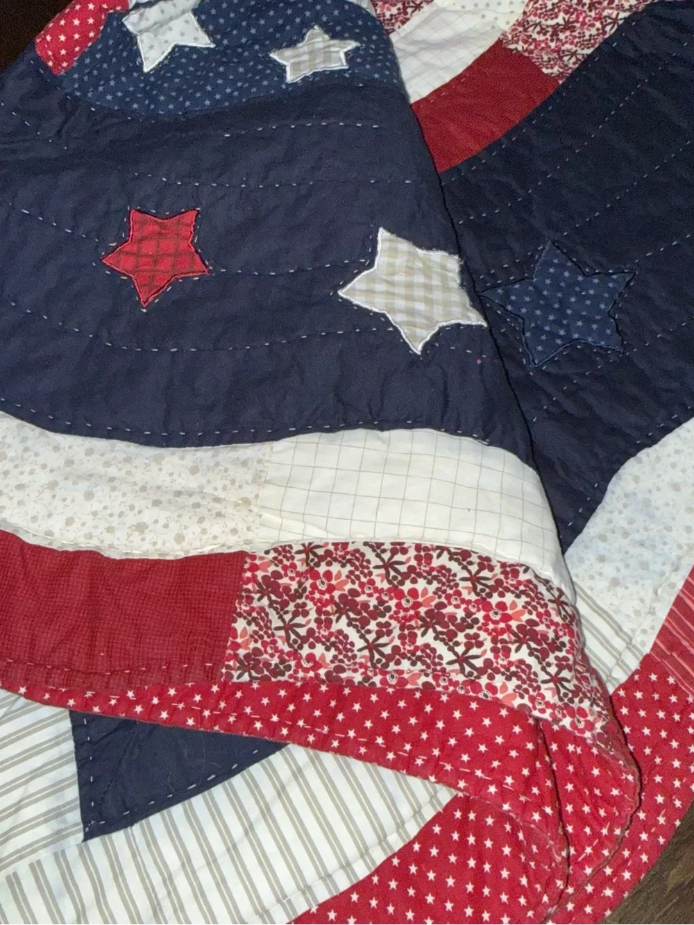 Patriotic Star & Stripe Quilted Throw - Red, White, Navy